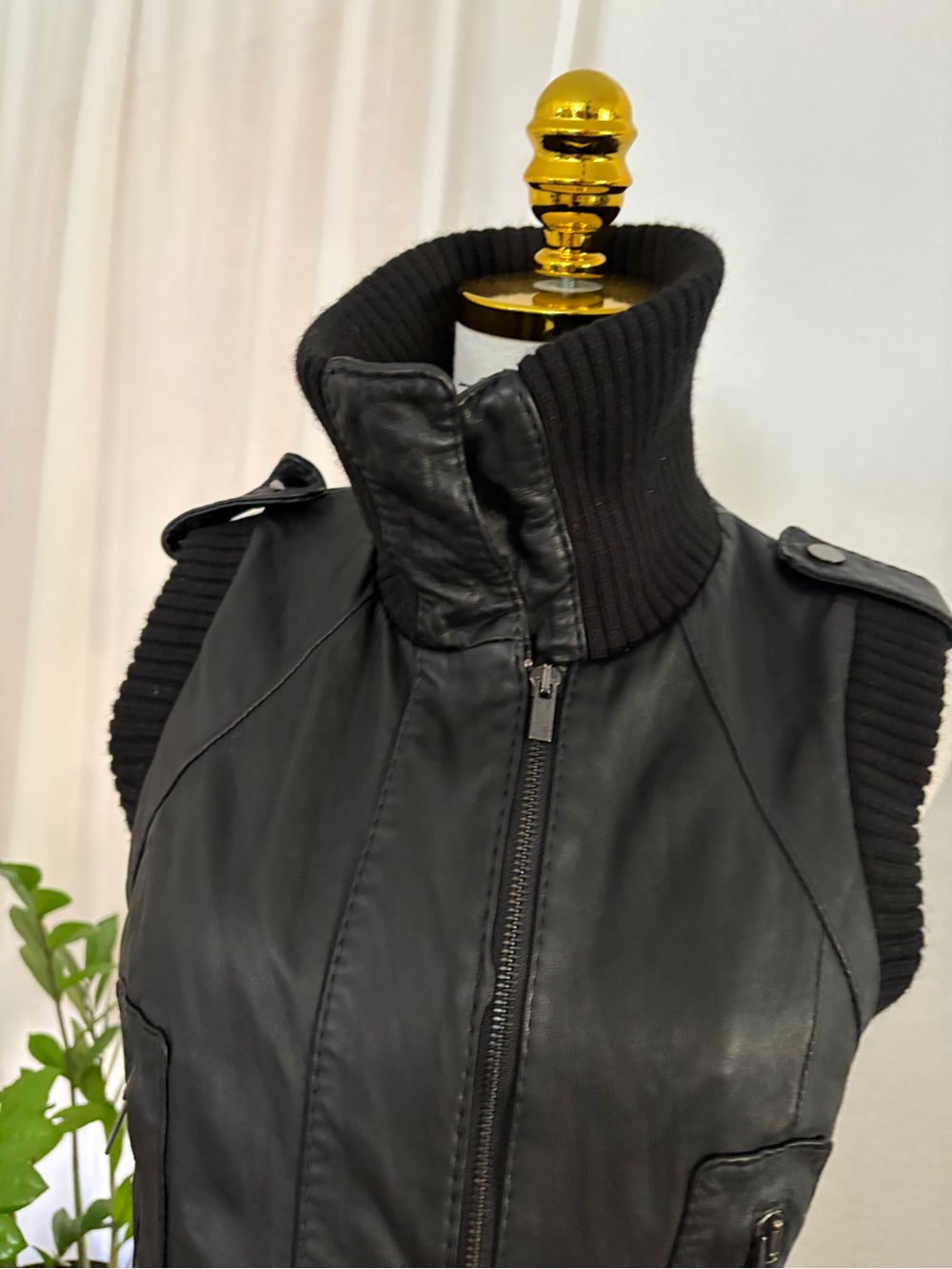BCBGMaxAzria Black Leather & Knit Hybrid Vest - Picture 3 of 10